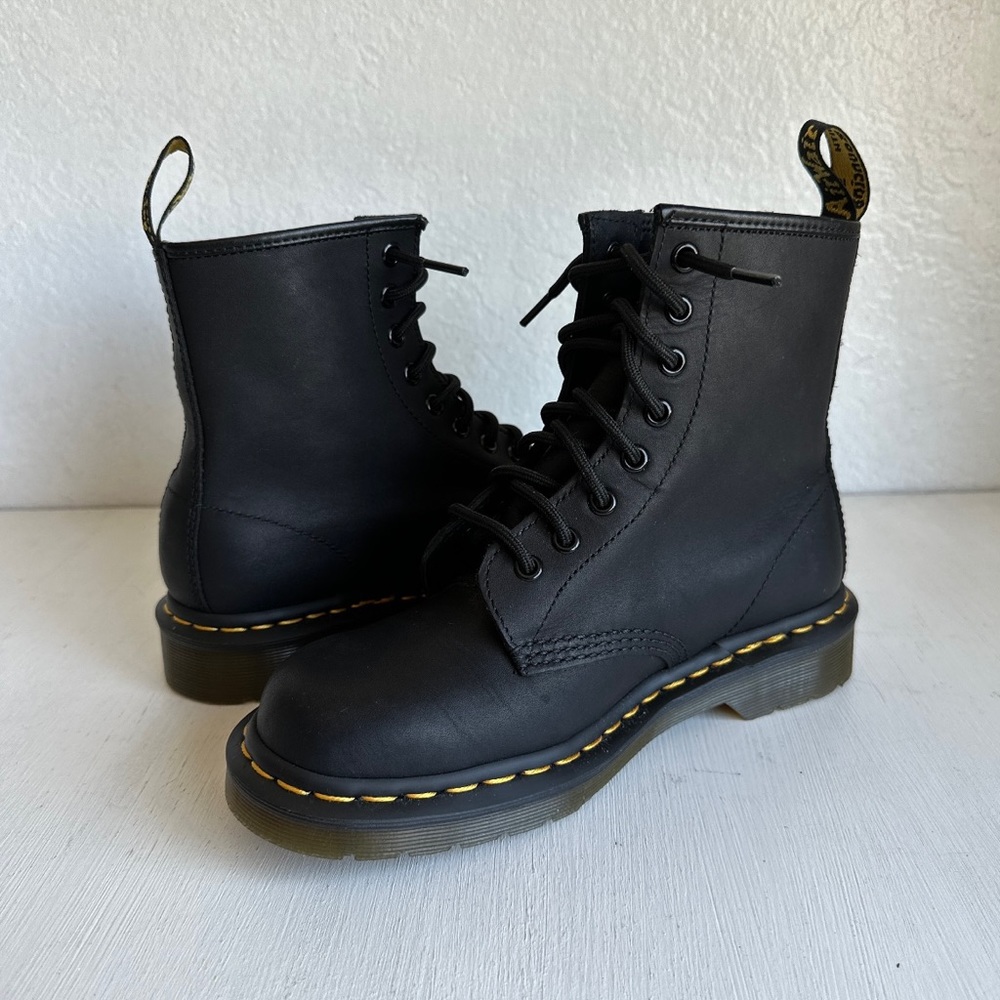 DR. Martens Black 1460 Greasy Leather Lace Up Boots